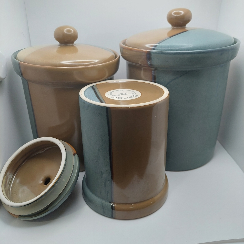 3 PC SET SANGO GOLD DUST GREEN CANISTERS WITH LIDS. **Pattern Retired.**